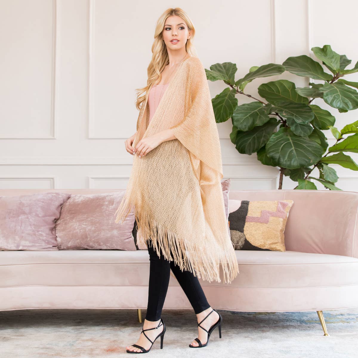 MYS Wholesale Inc - Wholesale Kimono - Women's - Elegant Metallic Colored Tassel Beach Kimono2