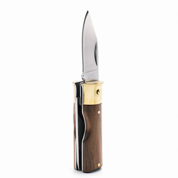 CALIBER GOURMET / CAMPCO - Wholesale Pocket Knife/Holder - Shotgun Shell Knife with Brass and Mahogany Wood Handle