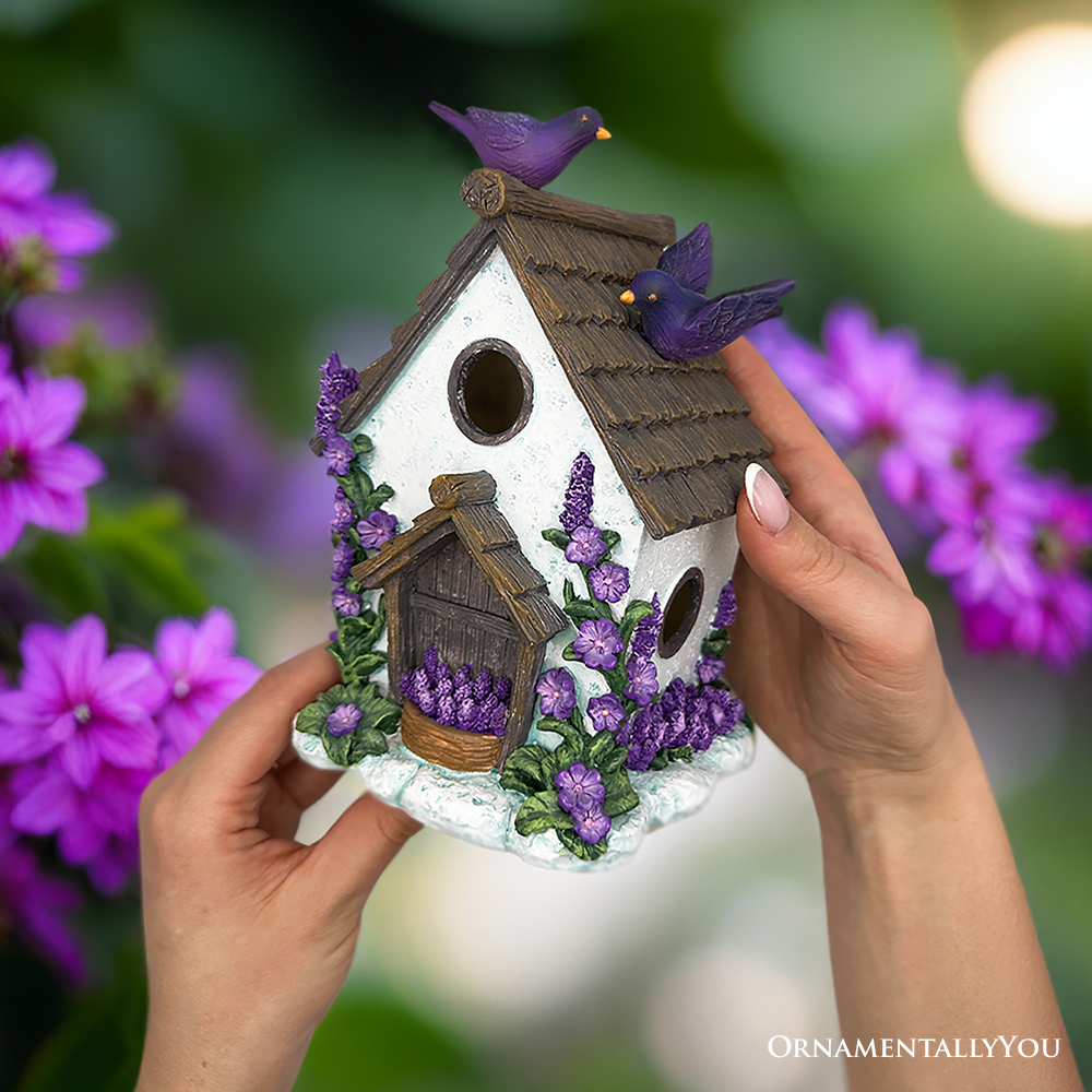OrnamentallyYou – wholesale Decorative figurine – Lovely Floral Lavender Bird House Figurine, 7" Novelty Cottage Garden Decor5