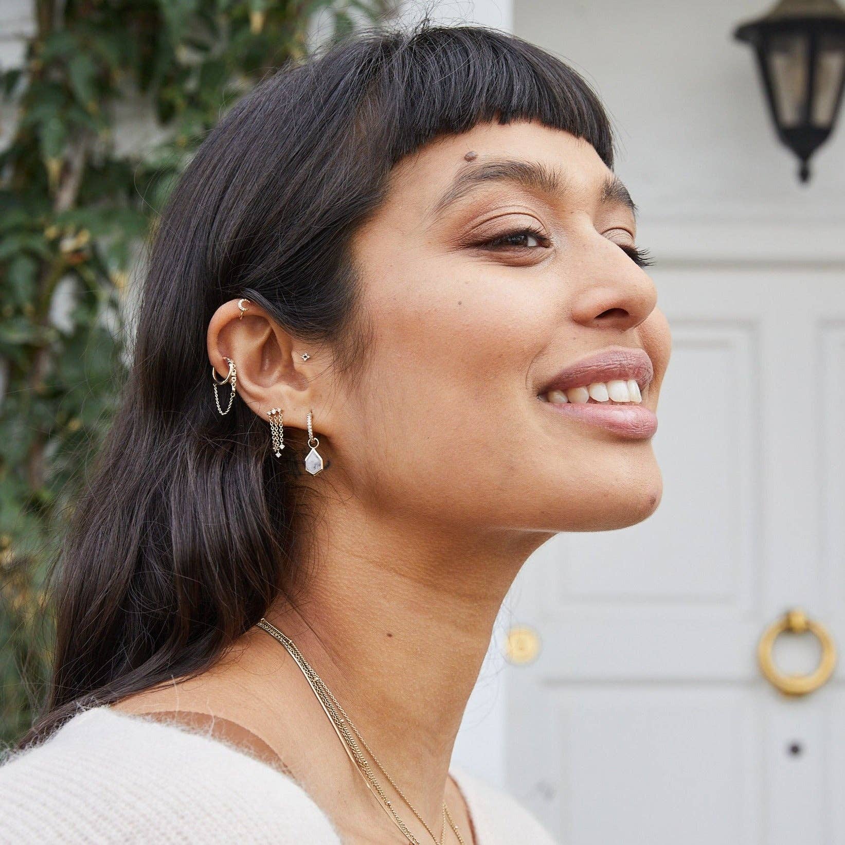 ZOHREH - Wholesale Huggie Earrings - Diamond Moon Chain Huggie Hoop Earring 9k Gold4