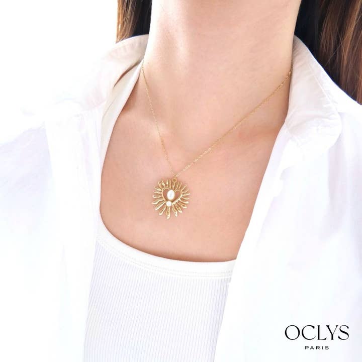 Collana cuore in madreperla acciaio inossidabile dorato Uma per la vendita all'ingrosso da parte di Oclys