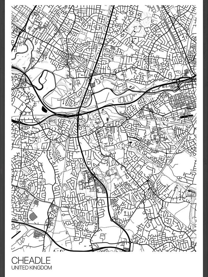 Cheadle Stockport Kort Udskriv for engroshandel hos The Underdog Print Shop