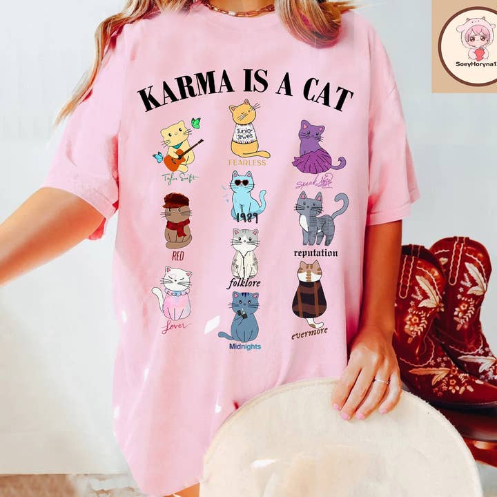 SONDO DESIGN LTD - Wholesale T-Shirt (Graphic) - Women's - Karma is A Cat Shirt, Swiftie Merch Cat Shirt, Eras Tour Tee