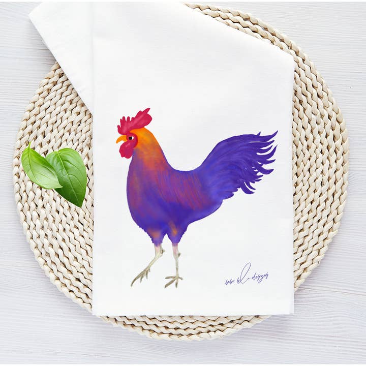 Rooster Tea Towel, Colorful Flour Sack Towel, Fun Tea Towel for wholesale by Bebe Blu Designs, LLC