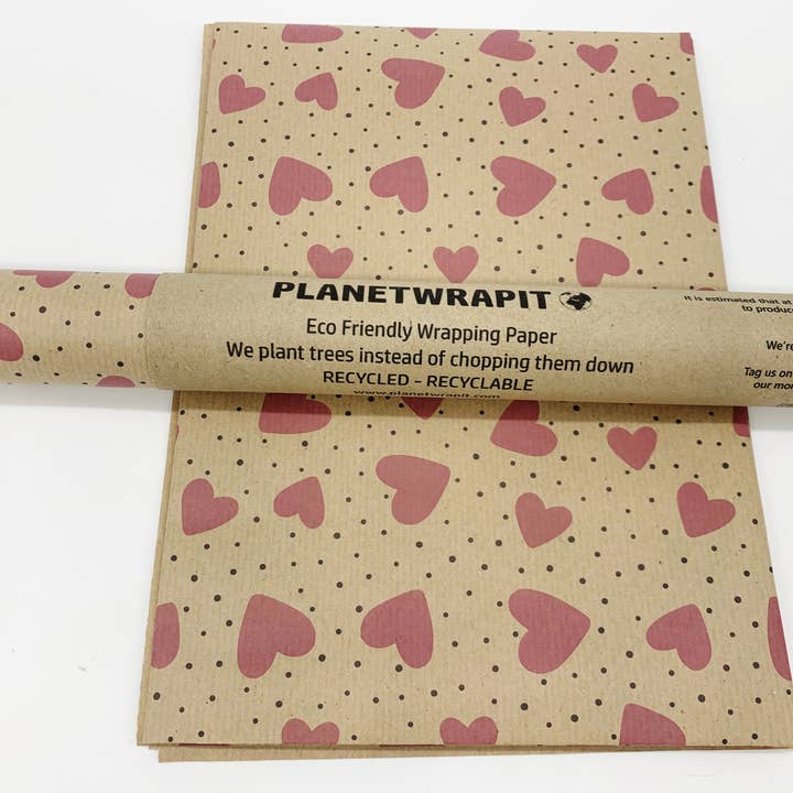 PlanetWrapIt - Wholesale Wrapping Paper Roll - Love Hearts Recycled Kraft Wrapping Paper