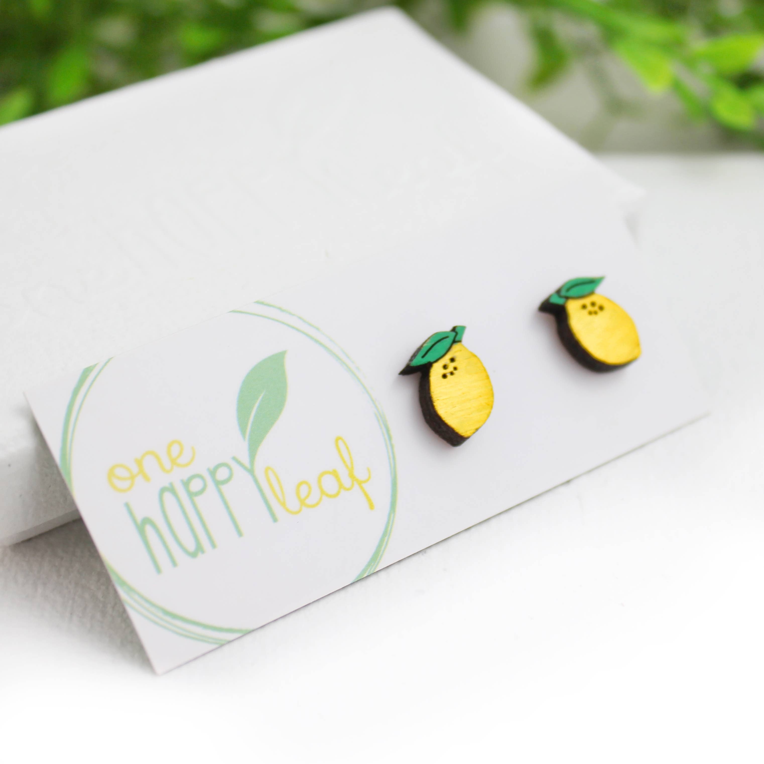 One Happy Leaf - Vente Clous d'oreille - Clous d'oreilles citron, boucles d'oreilles fruits, jolies boucles1