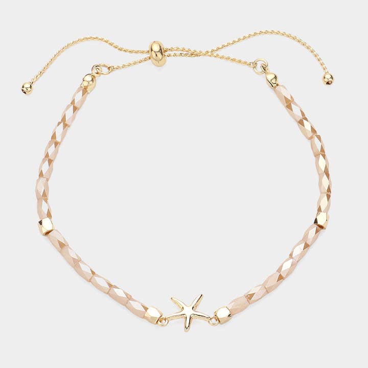 Metal Starfish Pointed Faceted Beaded Pull Tie Bracelet for wholesale by Sensibling Corp.