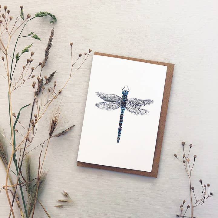 Watercolour Dragonfly Greetings Card for wholesale by Katie Hipwell Design