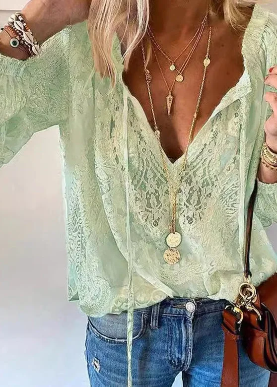 Fashion Combination - Wholesale Blouse - Women's - Lace Patchwork V-Neck Elegant Blouse3