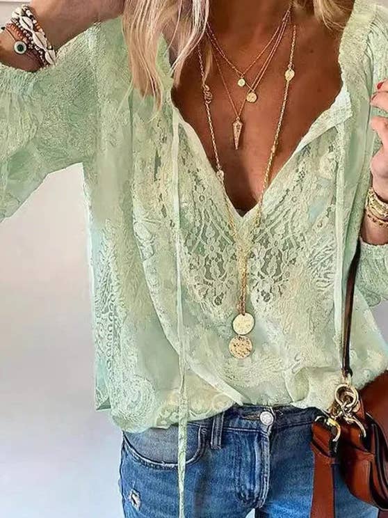 Fashion Combination - Wholesale Blouse - Women's - Lace Patchwork V-Neck Elegant Blouse3