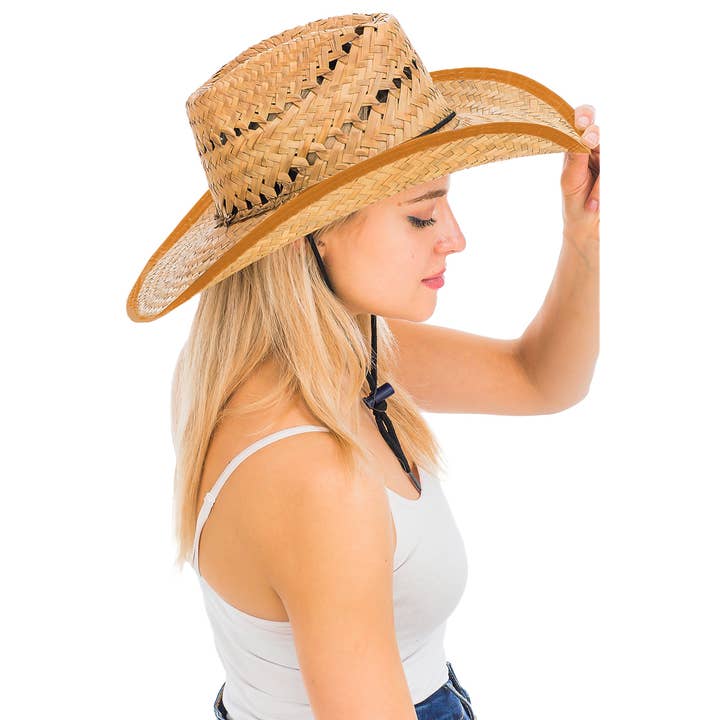 Cap Zone - Wholesale Cowboy Hat - Women's - Biggs Crown Stiff Natural Straw Outdoor Cowboy Hat