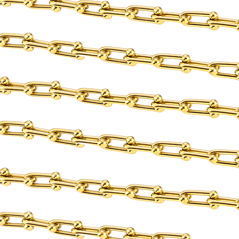 Continental Beads - Vendita all'ingrosso Collane a catena e maglie - Catena a forma di ferro di cavallo a U - Oro impermeabile e antiossidante da 7 mm - Al metro0
