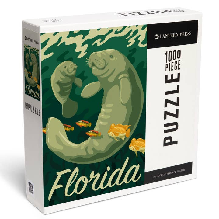 Puzle de natación de manatíes y becerros de Florida de 1000 piezas para venta al por mayor de Lantern Press