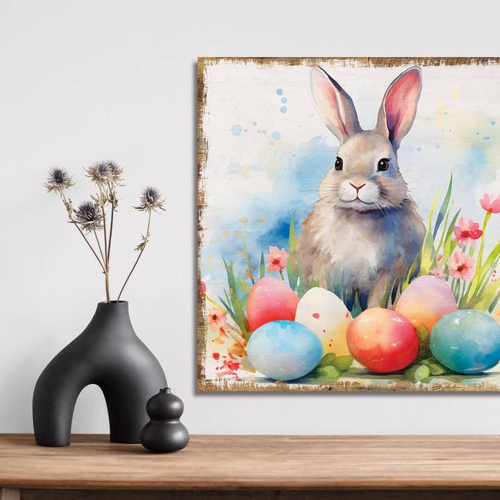 Happy Easter Farmhouse Sign | Vintage Spring Decor | 12in UV Canvas Art for wholesale by TX USA Corporation