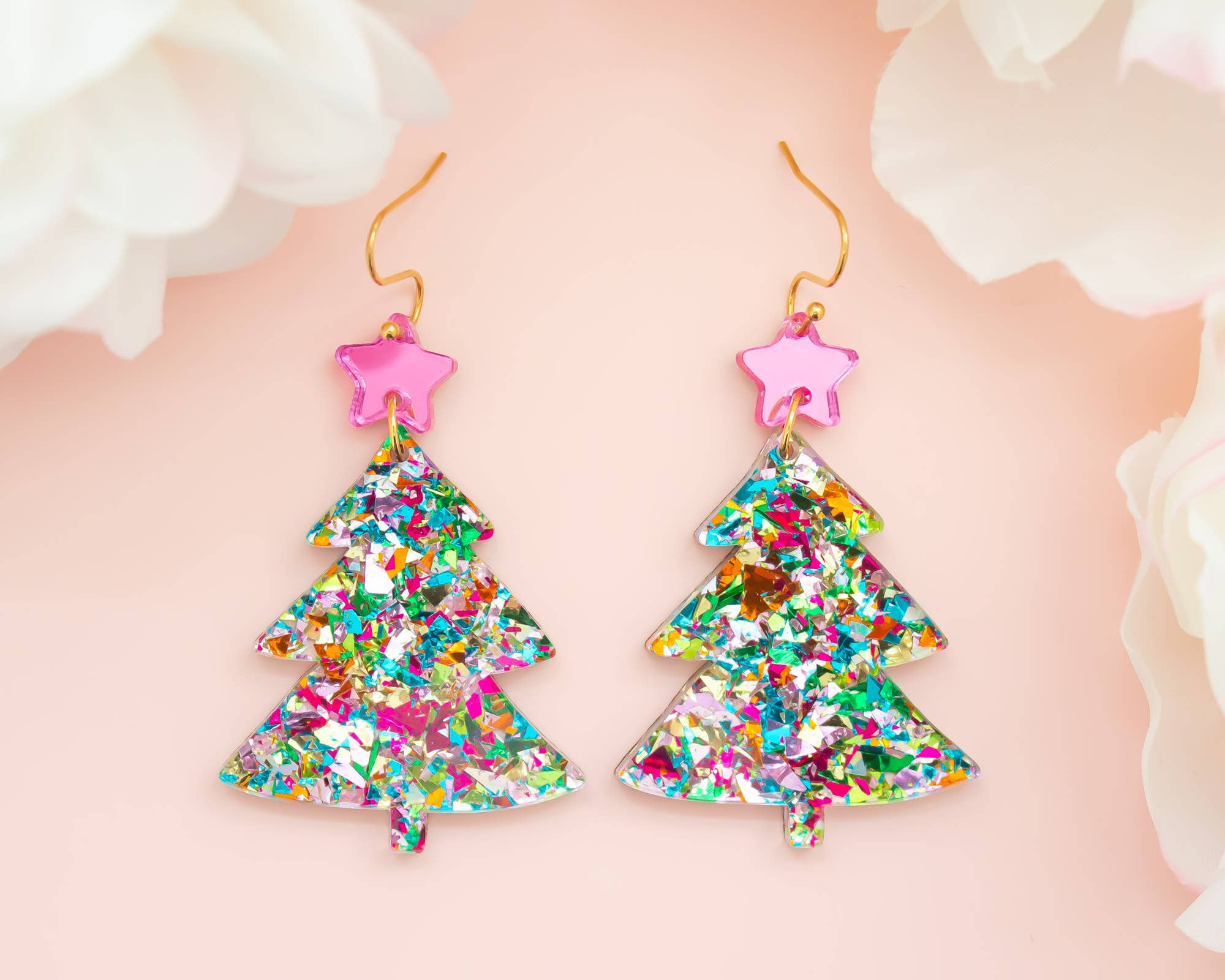 Momenti di Vita - Wholesale Dangle Earrings - Christmas Tree Earrings Multi Glitter Holiday Acrylic Dangle4