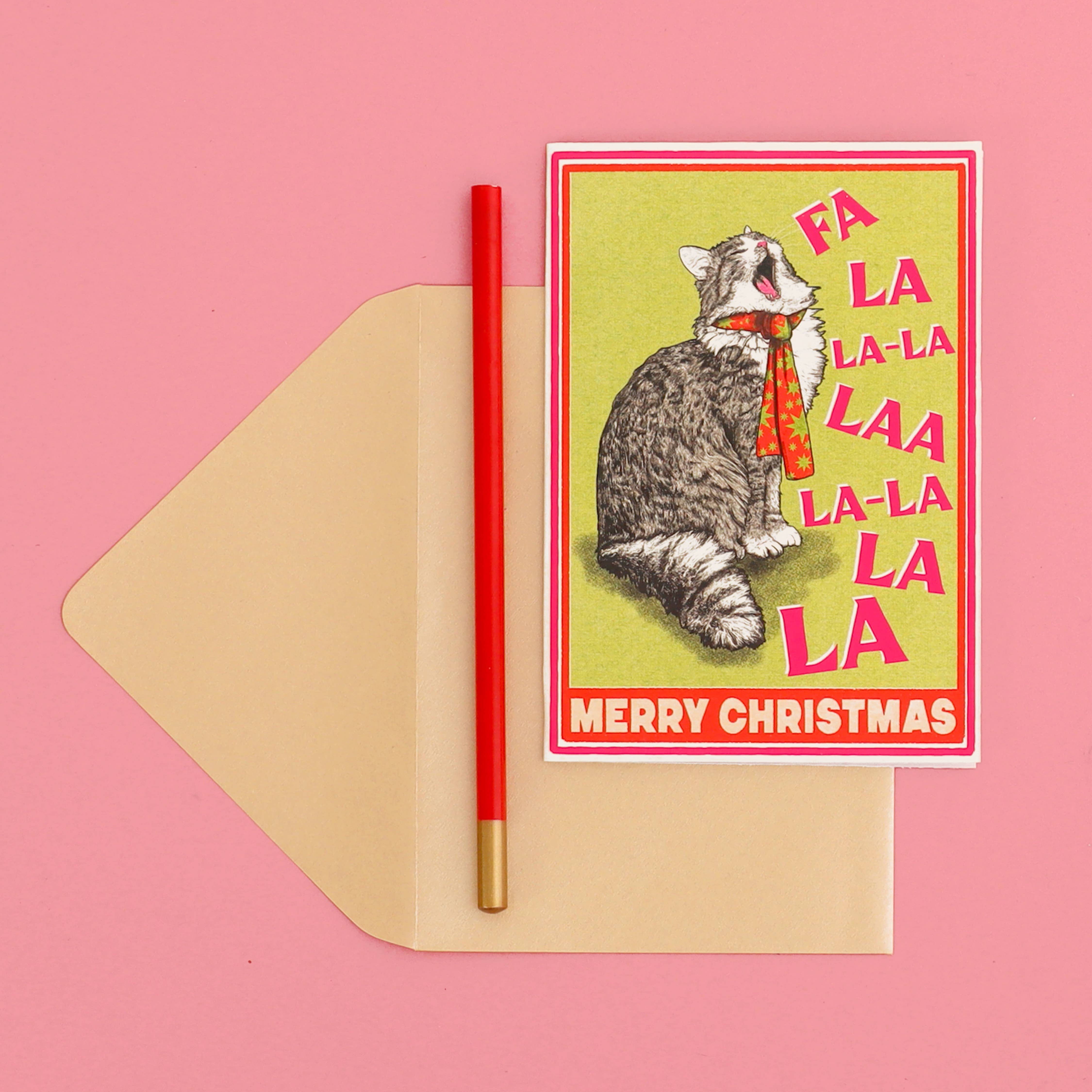 Fawn & Thistle Ltd (US Duties Paid) - Wholesale Christmas Card - Singing Cat Merry Christmas Card | Cute Cat Xmas Card | Cat1