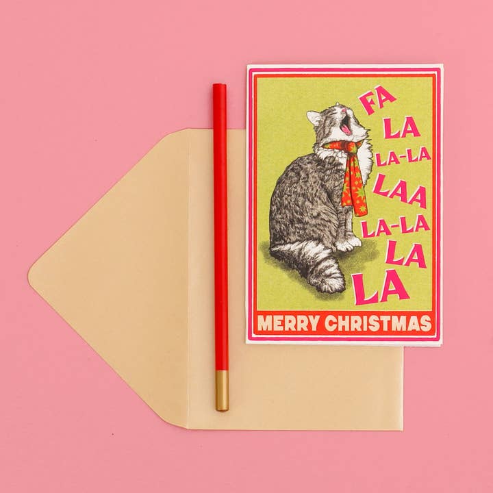 Fawn & Thistle Ltd (US Duties Paid) - Wholesale Christmas Card - Singing Cat Merry Christmas Card | Cute Cat Xmas Card | Cat1