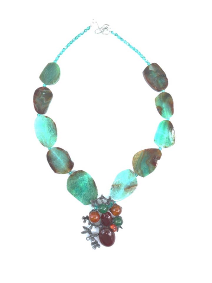 Colar de Ágata Verde com Pendente e Broche por atacado de Way To Chic