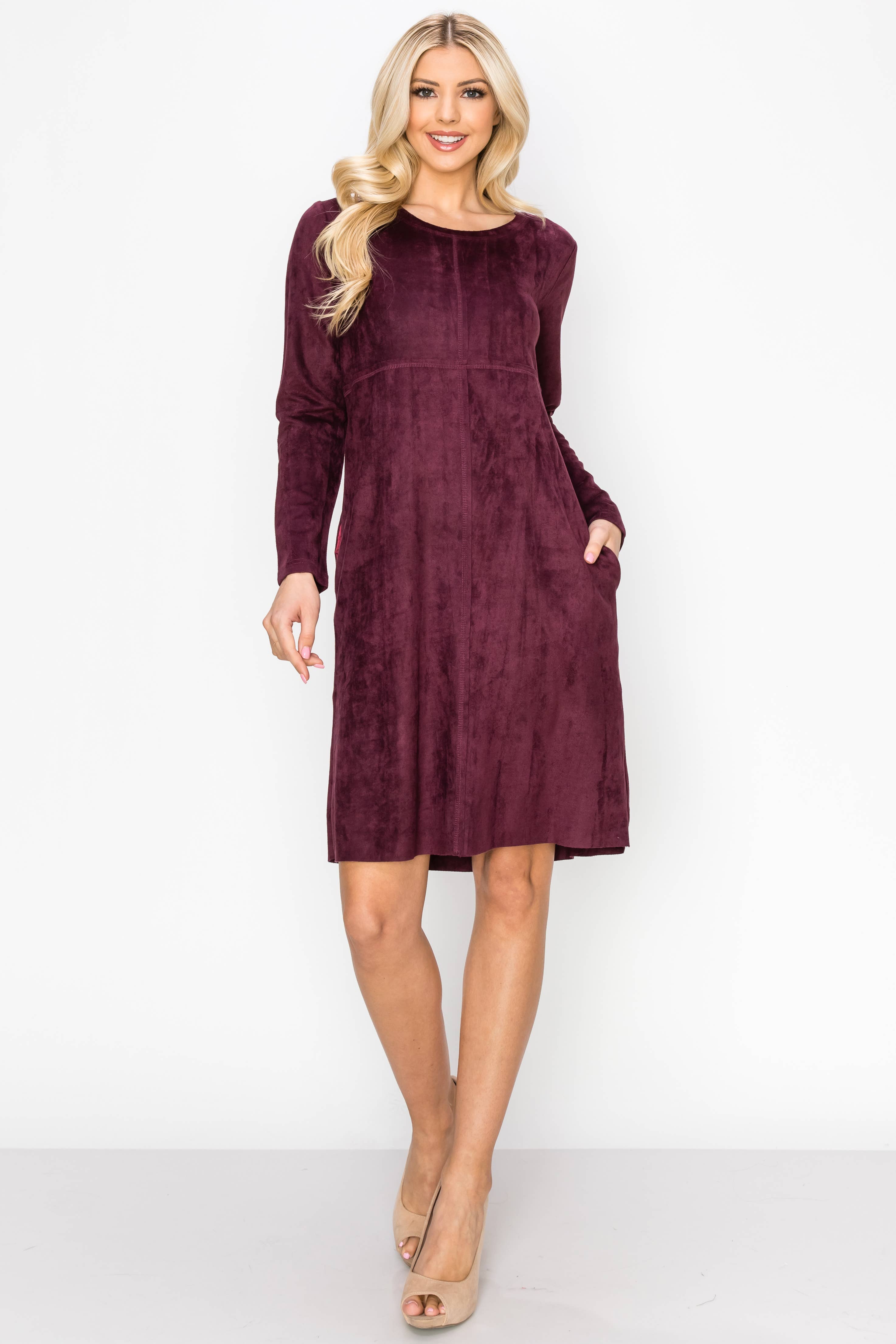 Joh Apparel – wholesale Klänning - Dam – Aurora Stretch Suede Rund-Neck klänning med fickor57