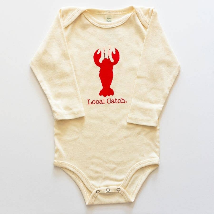 Simply Chickie® Organic Baby & Kids | USA Made • Ships USA - Wholesale Onesie - Kids - Baby Organic Lobster Romper Long Sleeve Natural Onesie1