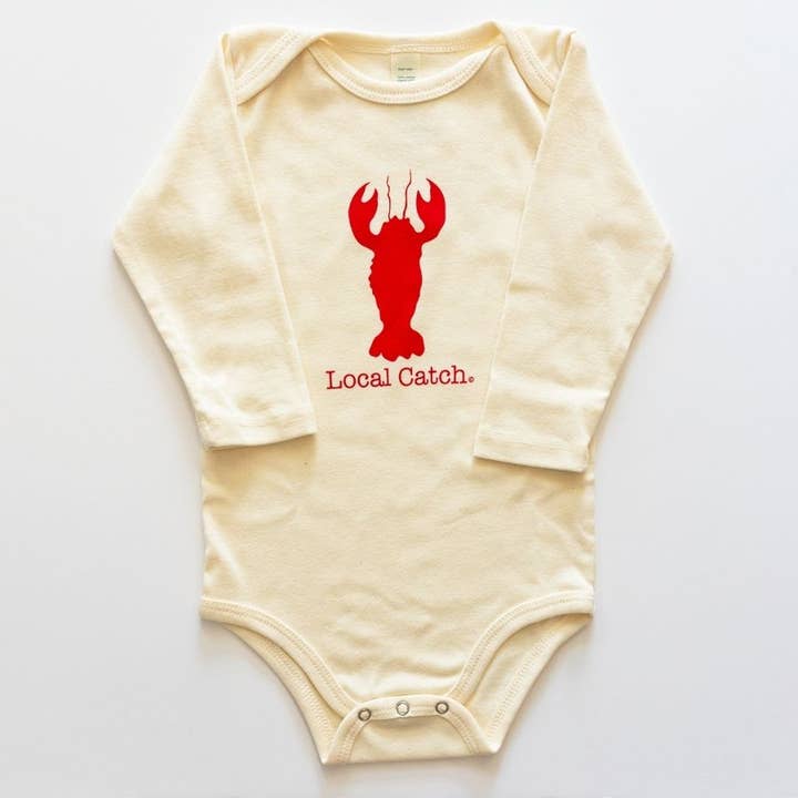 Simply Chickie® Organic Baby & Kids | USA Made • Ships USA - Wholesale Onesie - Kids - Baby Organic Lobster Romper Long Sleeve Natural Onesie1