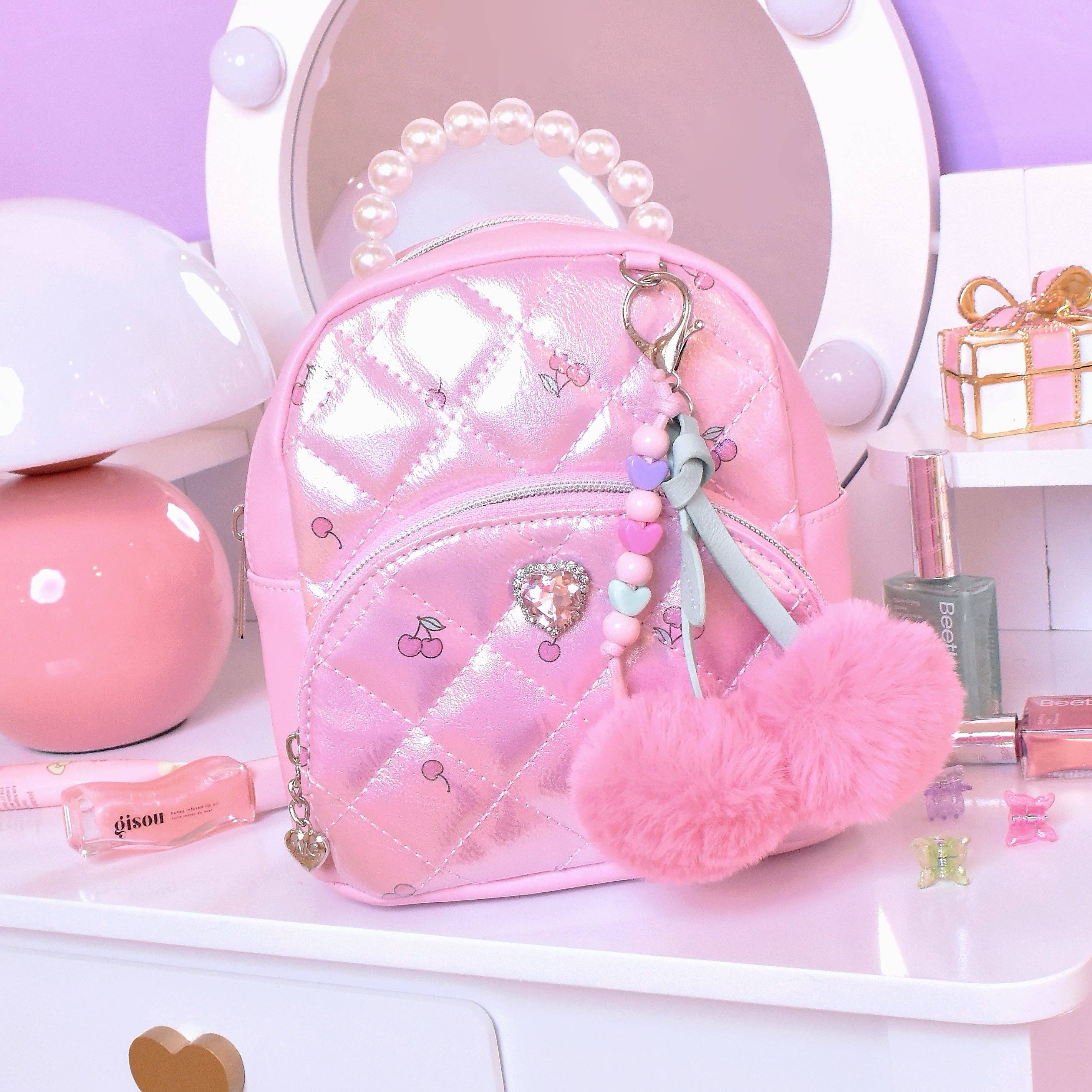 Wholesale Cherry Printed Metallic Quilted Micro Mini Backpack for