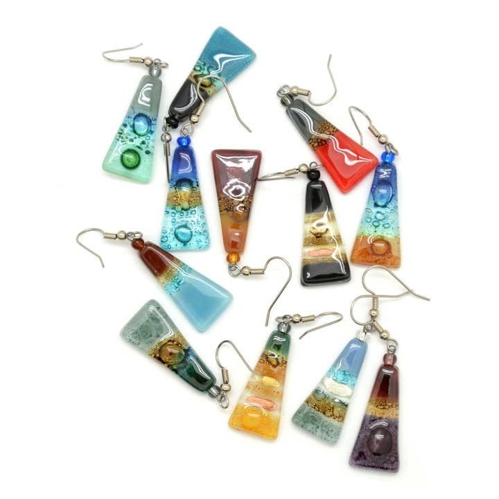Long Triangle Glass Dangle Handmade Earrings for wholesale by Dunitz & Company