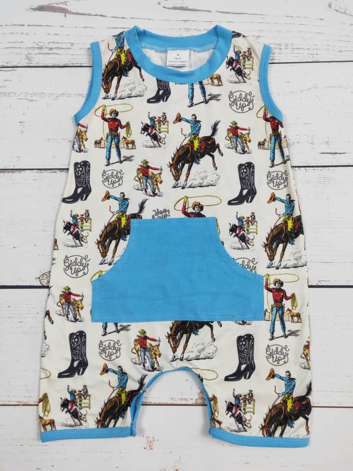 sassy kids palace - Wholesale Jumpsuit - Baby - Baby Boys Rodeo Printed Western Romper