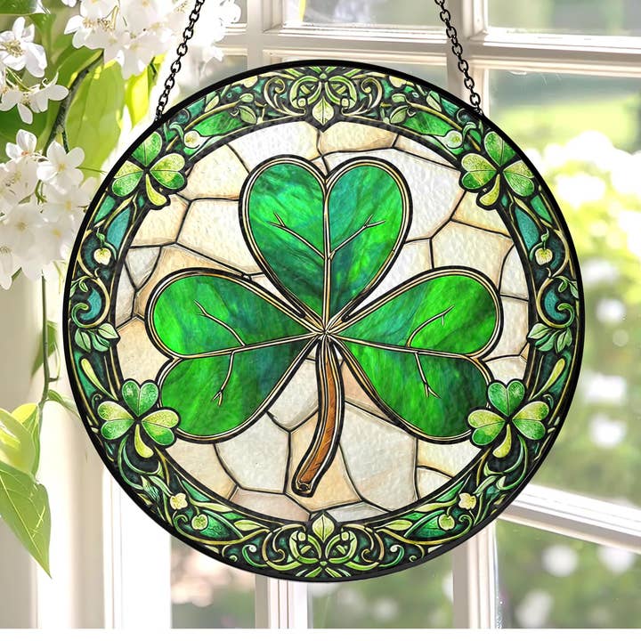 Shamrock Stained Glass Suncatcher, Irish Window Decoration for wholesale by TMLECOM LTD