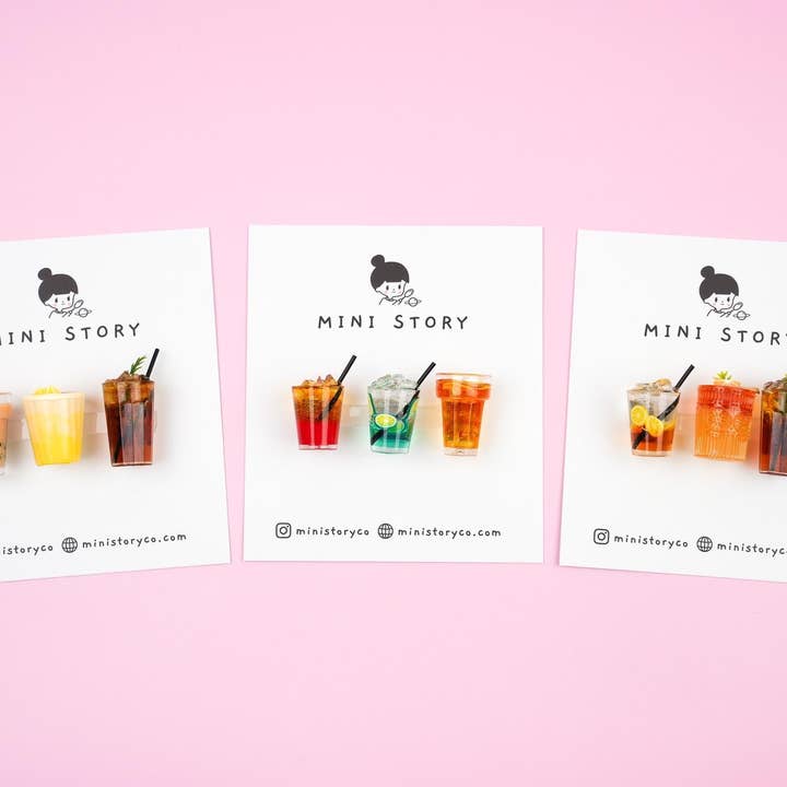 Mini Story Co - Wholesale Magnet - Refreshing Beverage Magnet Set | Iced Coffee, Bubble Tea, Lemon Juice, Soft Drinks, Mocktail Kitchen Decor