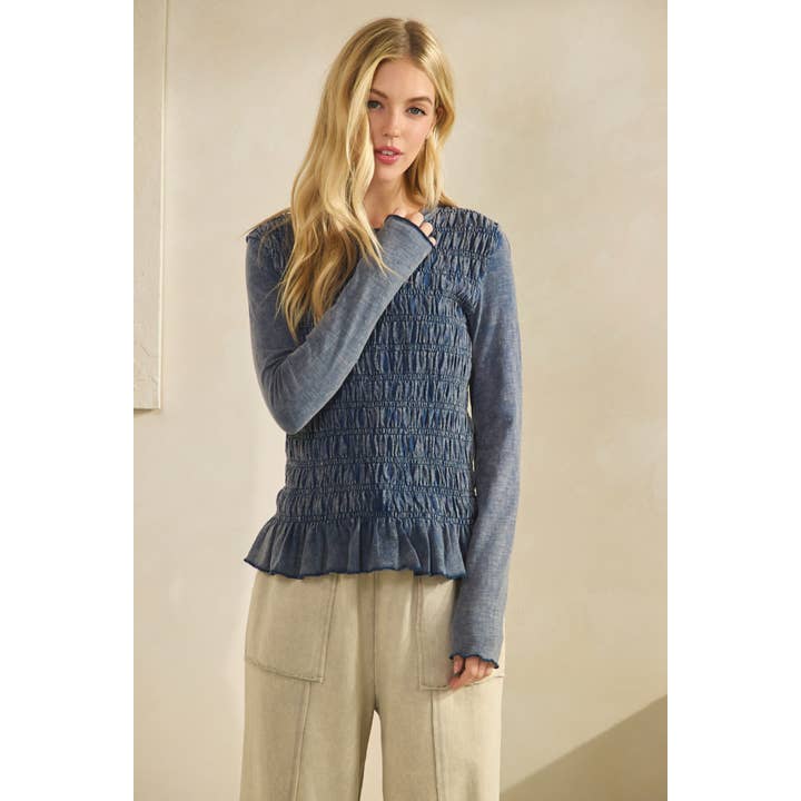 Sage + Fig - Wholesale Knit Top - Women's - SMOCKED PEPLUM LONG SLEEVE TOP (ST7986) 15