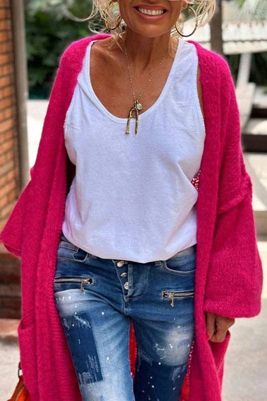 Rosa Clothing - Wholesale Cardigan - Women's - Love & Peace Exposed Seam Knit Sweater Long Cardigan11
