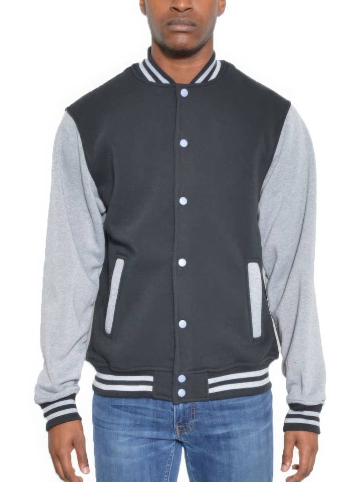 CC Wholesale Clothing - Wholesale Varsity/Baseball Jacket - Men's - Mens Fleece Snap Button Varsity Jacket