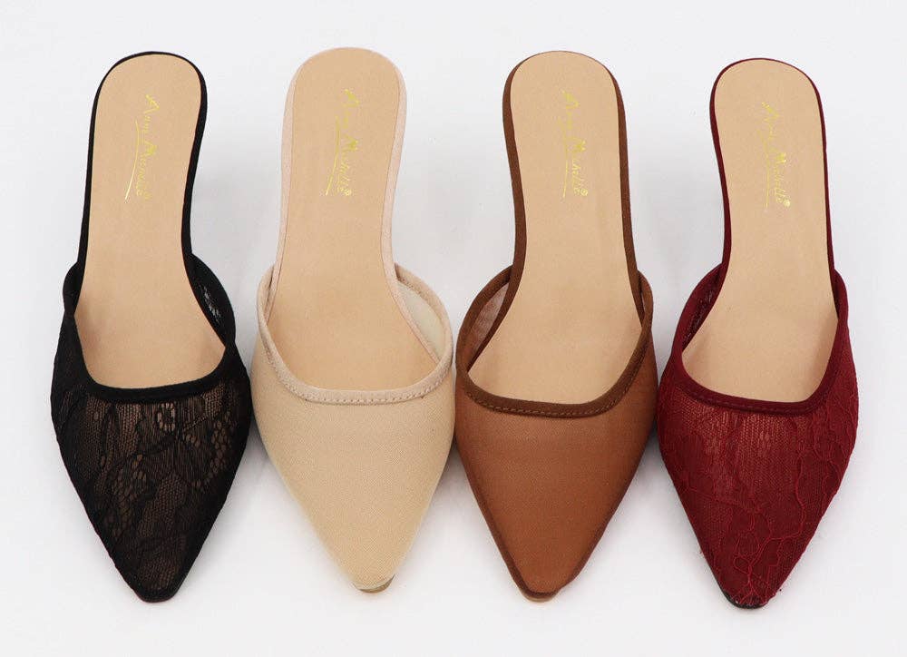 Mars Sky Shoes Wholesale - Wholesale Low Heels - Women's - Anne Michelle SCARLET-03 Women Low Heel Mesh Lace Slipon Mules-12 Pairs Pack-15.95/Pair0