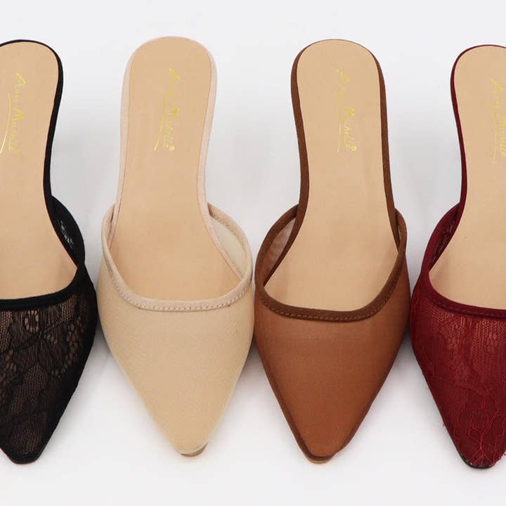 Mars Sky Shoes Wholesale - Wholesale Low Heels - Women's - Anne Michelle SCARLET-03 Women Low Heel Mesh Lace Slipon Mules-12 Pairs Pack-15.95/Pair