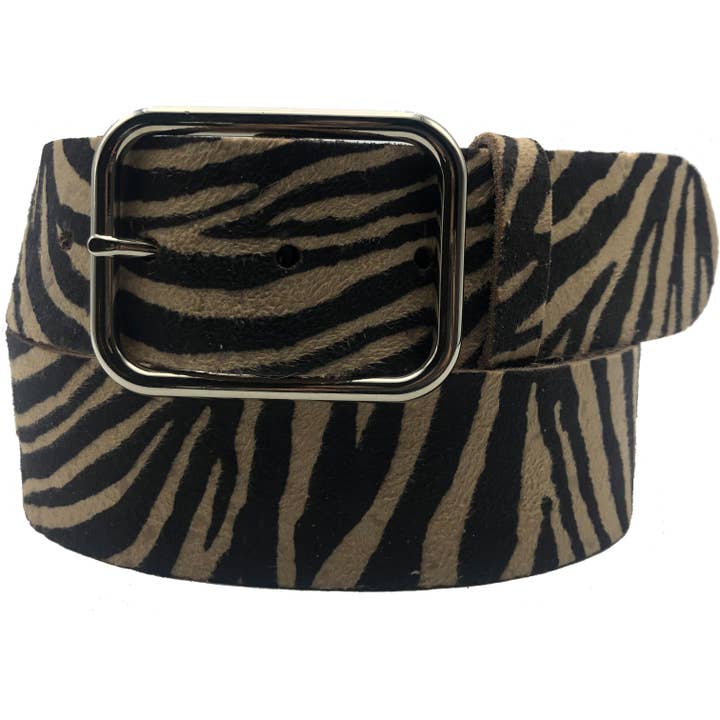 KÖ Kind Düsseldorf Kuhfellgürtel mit Zebramuster, V42 Schwarz/Sand für den Großhandel von KÖ Kind Düsseldorf