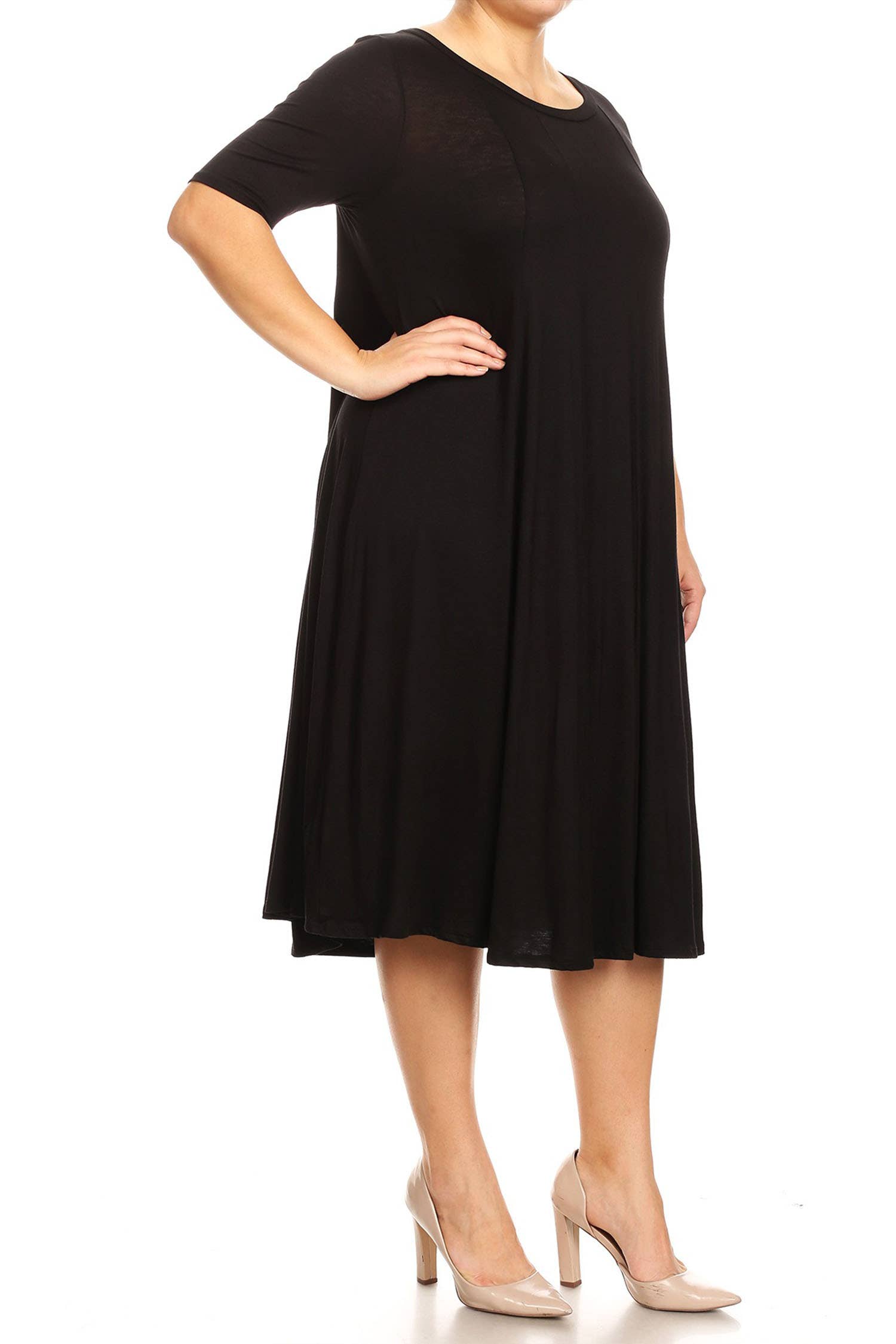 MOA COLLECTION - Wholesale Dress - Women's - Women's Plus Size A-Line Round Neck Casual Solid Midi Dress1