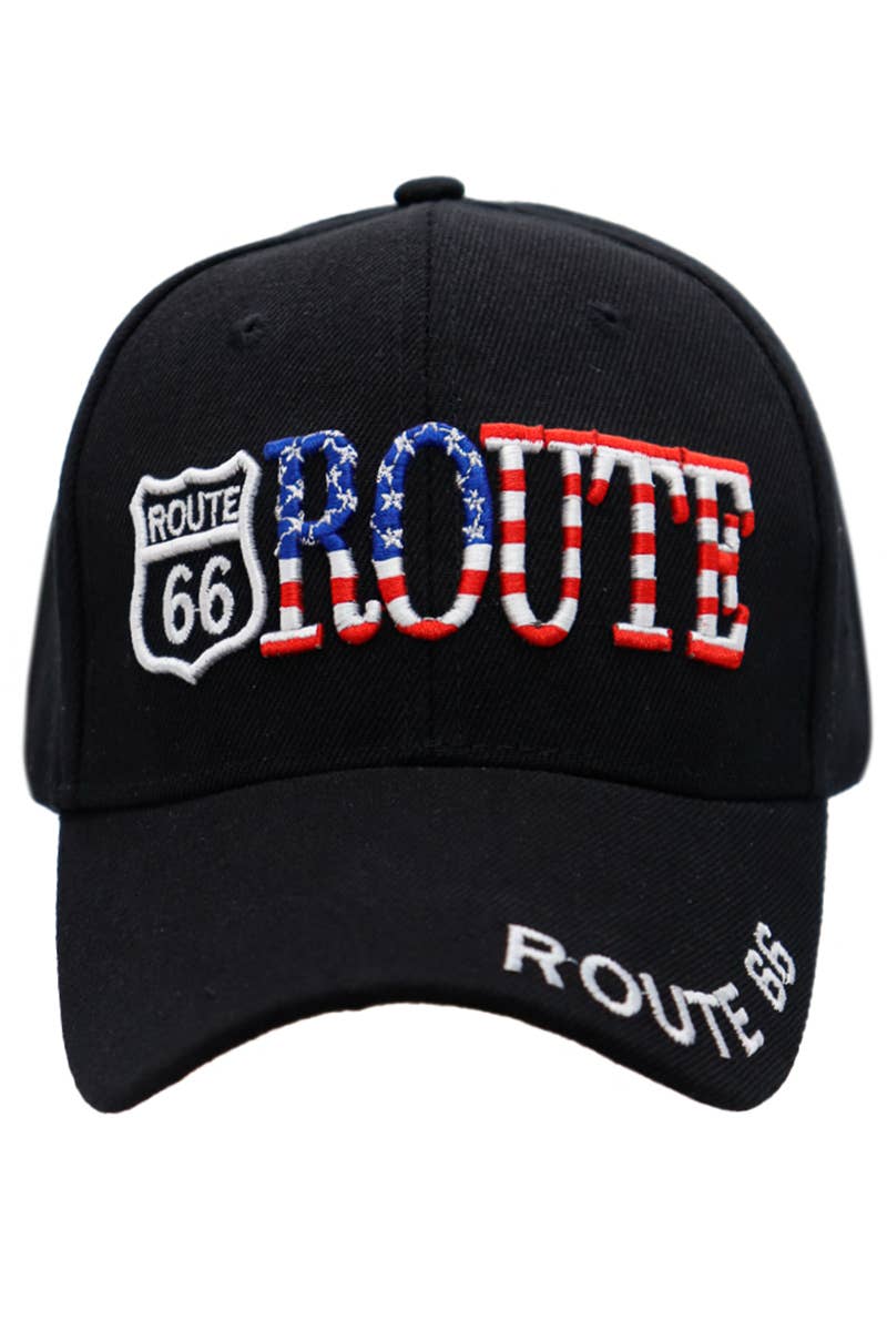 Cap Zone - Wholesale Honkbalpet - Uniseks - Route 66 baseballpet met Amerikaanse vlag en logo1