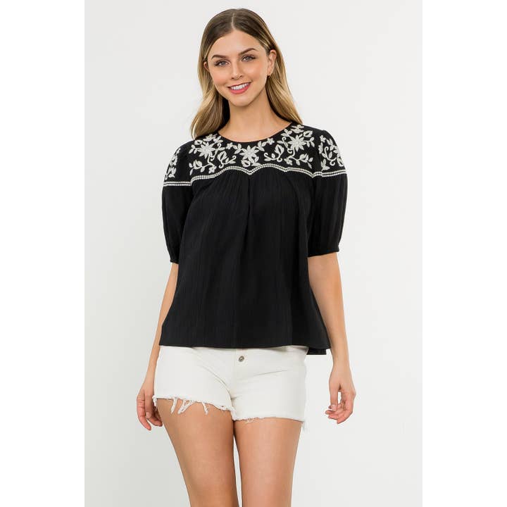 Embroidered Short Sleeve Top for wholesale by THML