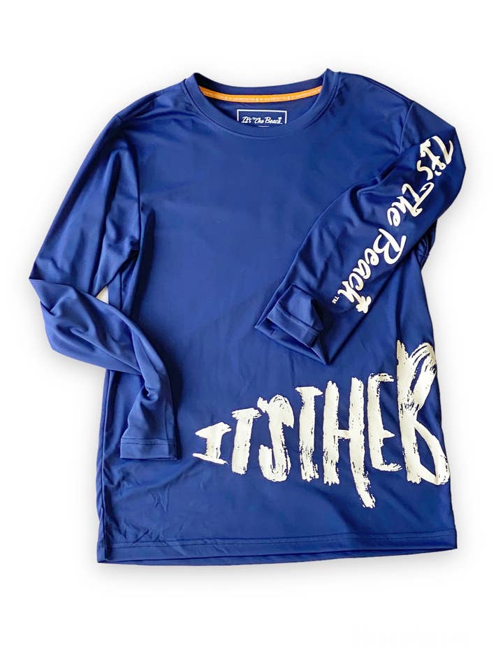 Royal Blue with White Spinefish Logo UPF50 Performance Shirt for wholesale by It's The Beach