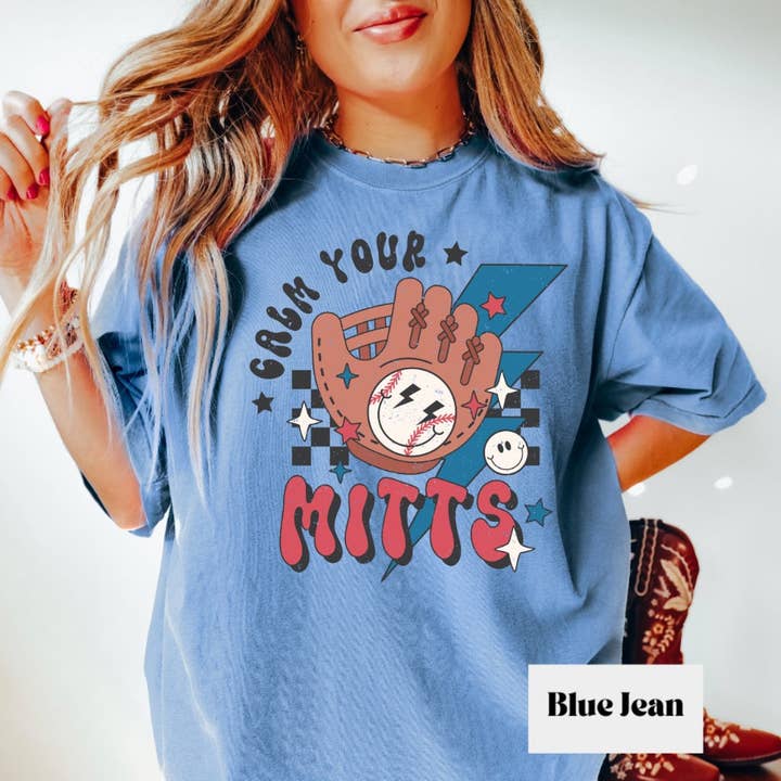 T-shirt de baseball, chemise Calm Your Mitts, T-shirt de baseball amusant pour la vente par Woven Wonder Apparel