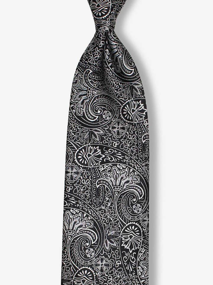 Cravate Paisley noire et argentée pour la vente par GoTie