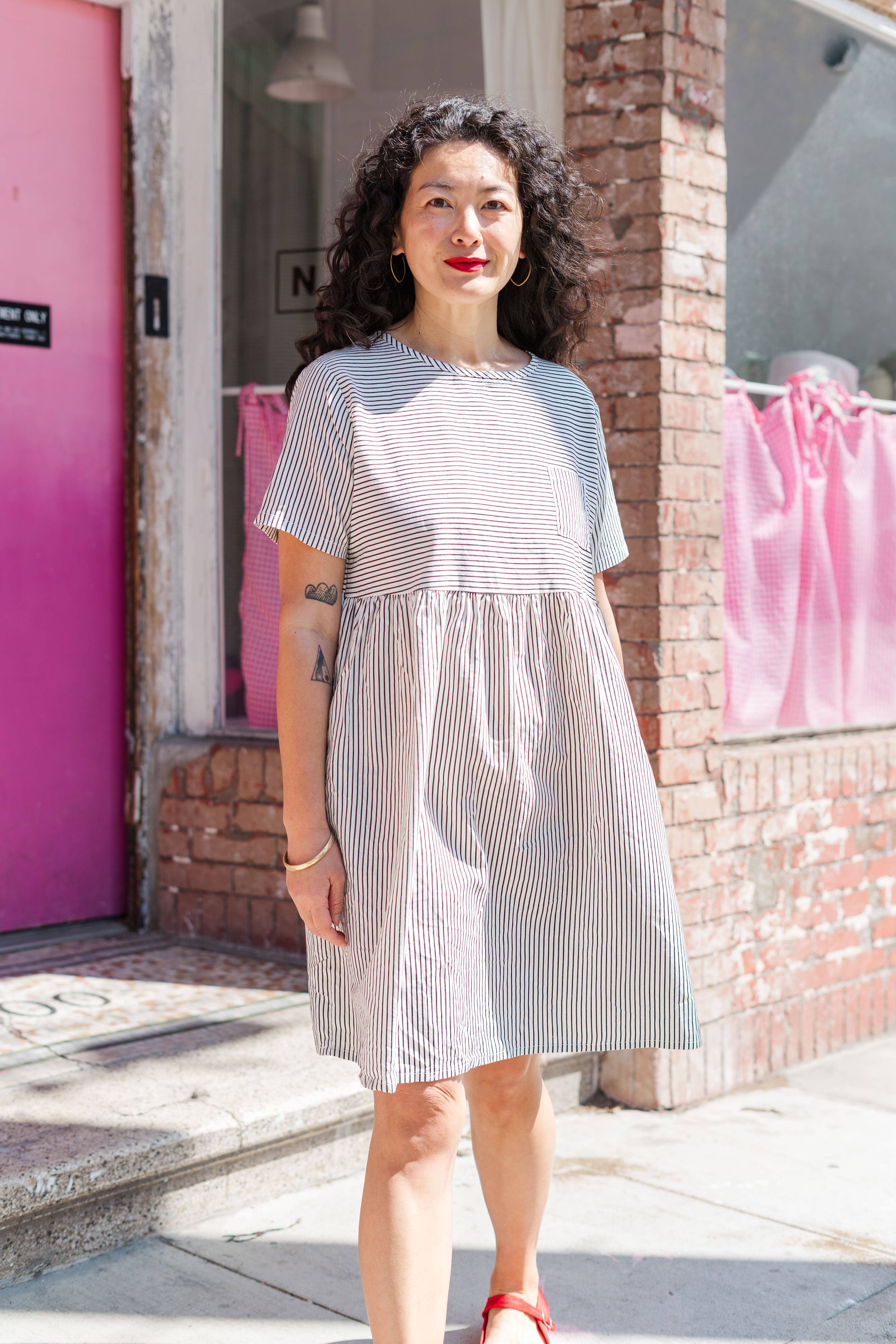 Nettle Studios - Wholesale Dress - Women's - Size Inclusive Plus Size Shirt Dress Pockets Striped Linen11