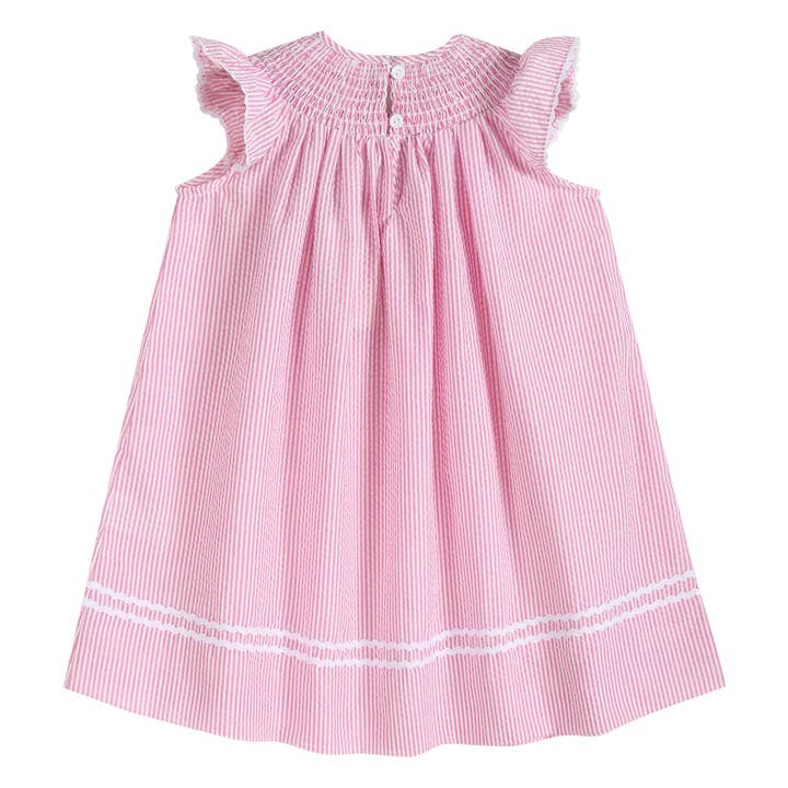 Lil Cactus - Wholesale Dress - Kids - Pink Seersucker Running Bunnies Smocked Bishop Dress1