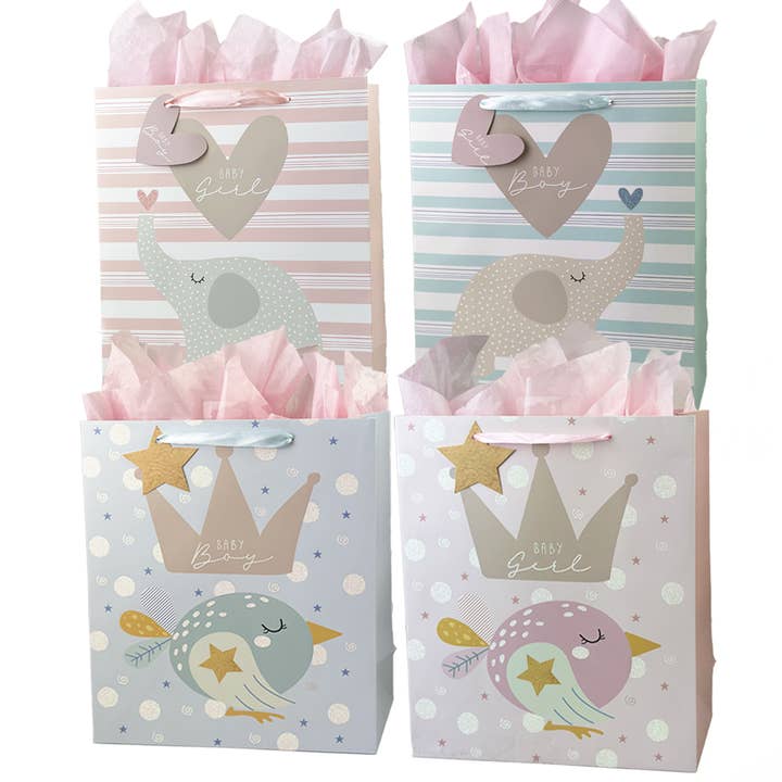 Baby Shower Gift Bag - bird/ elephant with patterns for wholesale by Angels Craft