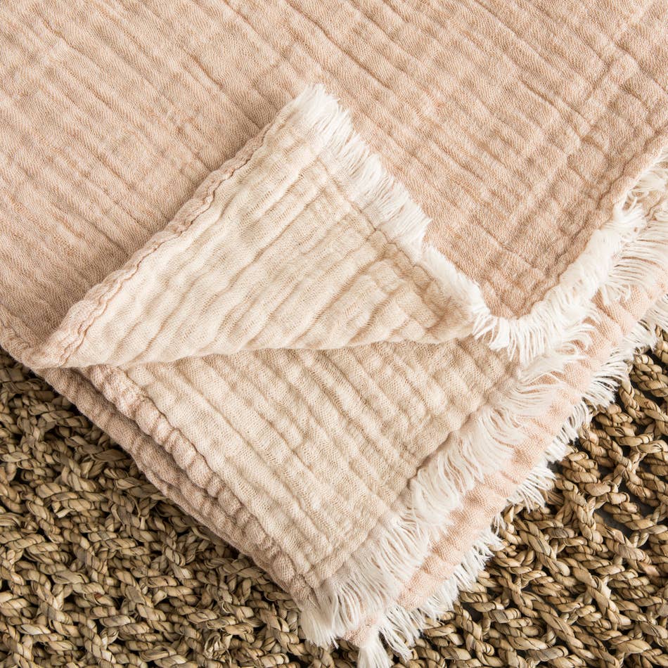 Mahe Homeware - Wholesale Throw Blanket - Cotton Gauze Plaid Taupe/Sand2