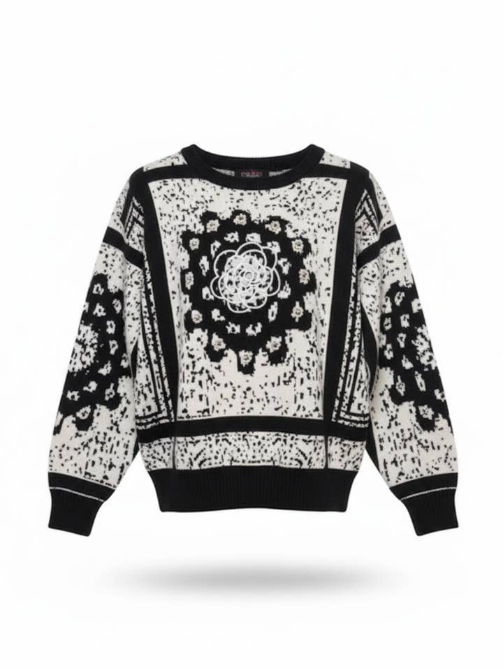 Camellia Jacquard Sweater Geometric Print Cropped for wholesale by CCIC New York