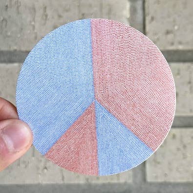 Red & Blue Peace Sign Sticker for wholesale by Matthew Goetzka ~ The Patient Artist
