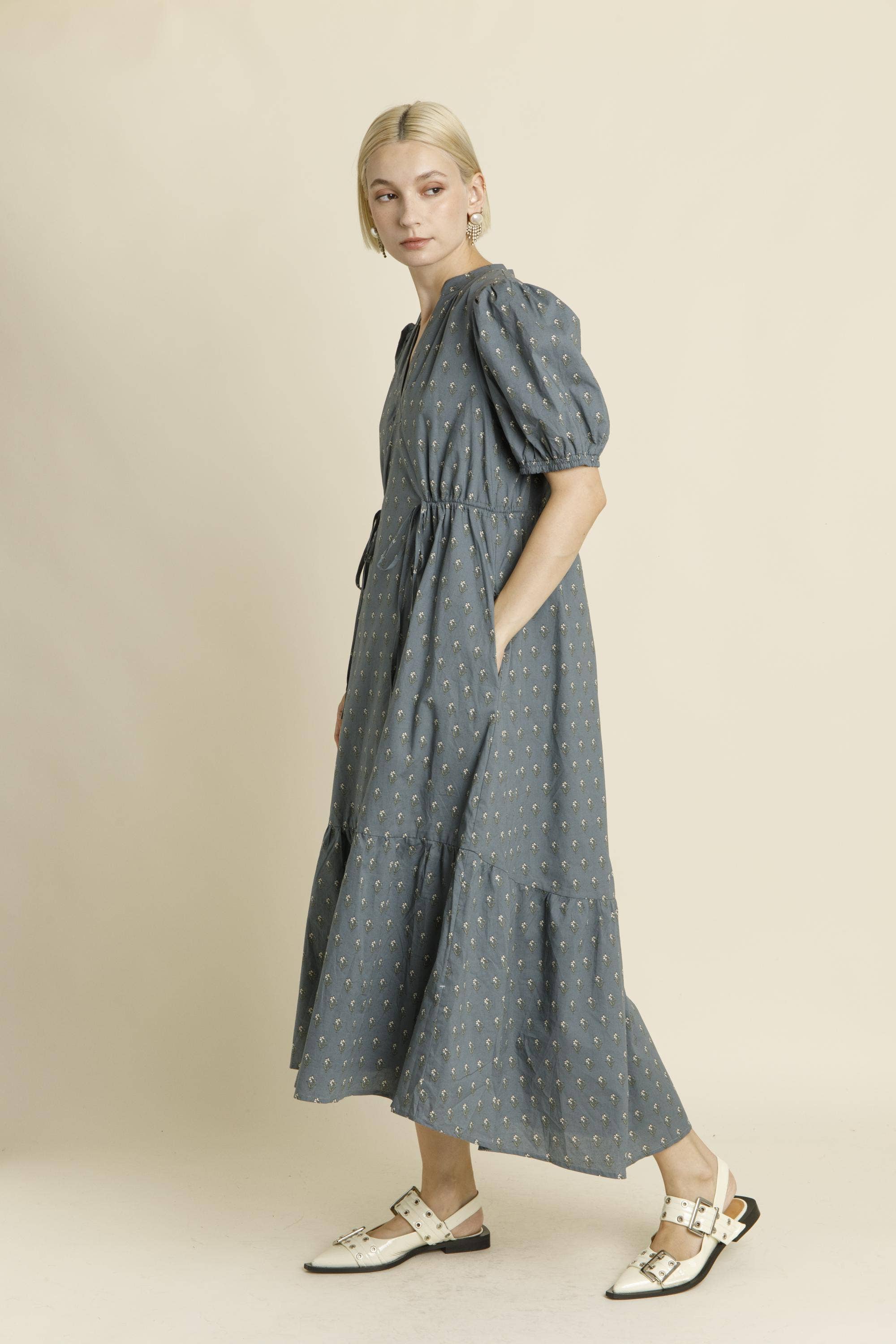 Aureum - Wholesale Dress - Women's - AD1949 - FLORAL MIDI DRESS W/ TIES1