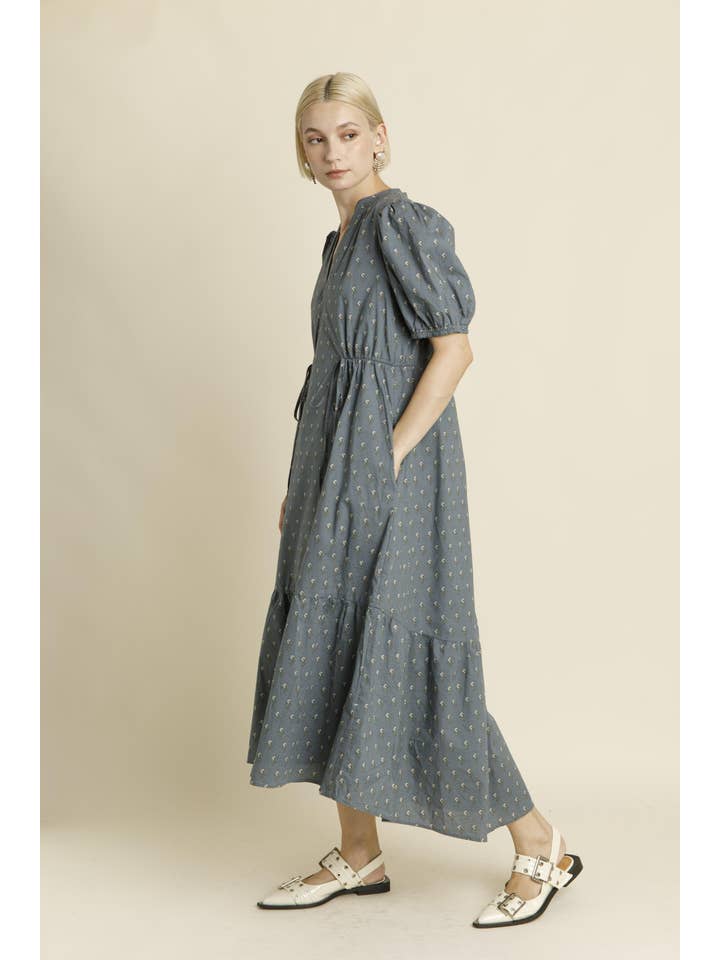 Aureum - Wholesale Dress - Women's - AD1949 - FLORAL MIDI DRESS W/ TIES1